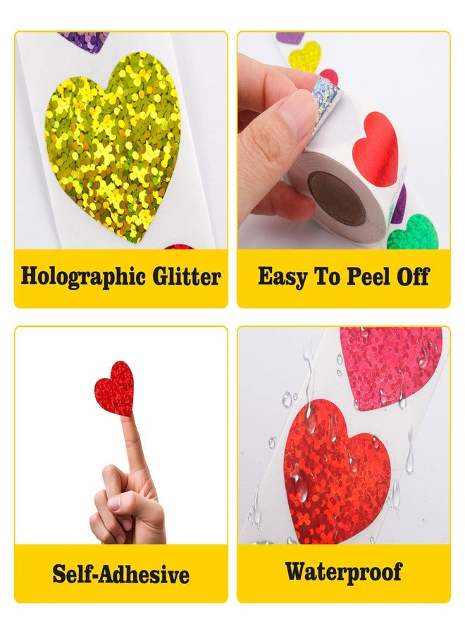 Nelisylux Heart Stickers, Valentines Stickers for Kids, 500Pcs 1 inch Self Adhesive Colorful Glitter Sticker for Reward Classroom Teacher Envelope Seal Mother Day Birthday Wedding Gift Decorative Label Sticker - Image 4